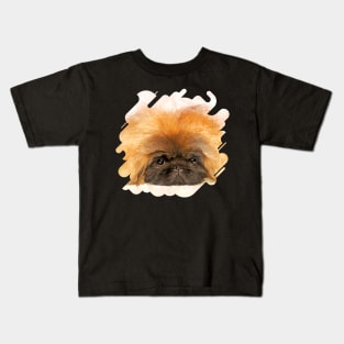 Portrait of fluffy sad Pekingese puppy Kids T-Shirt